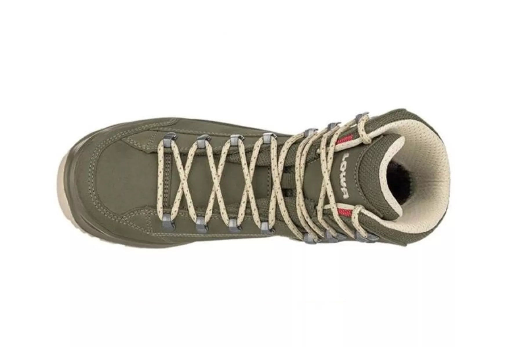 Close-up van het nubuck bovenwerk en Gore-Tex voering van Lowa 321916-9629