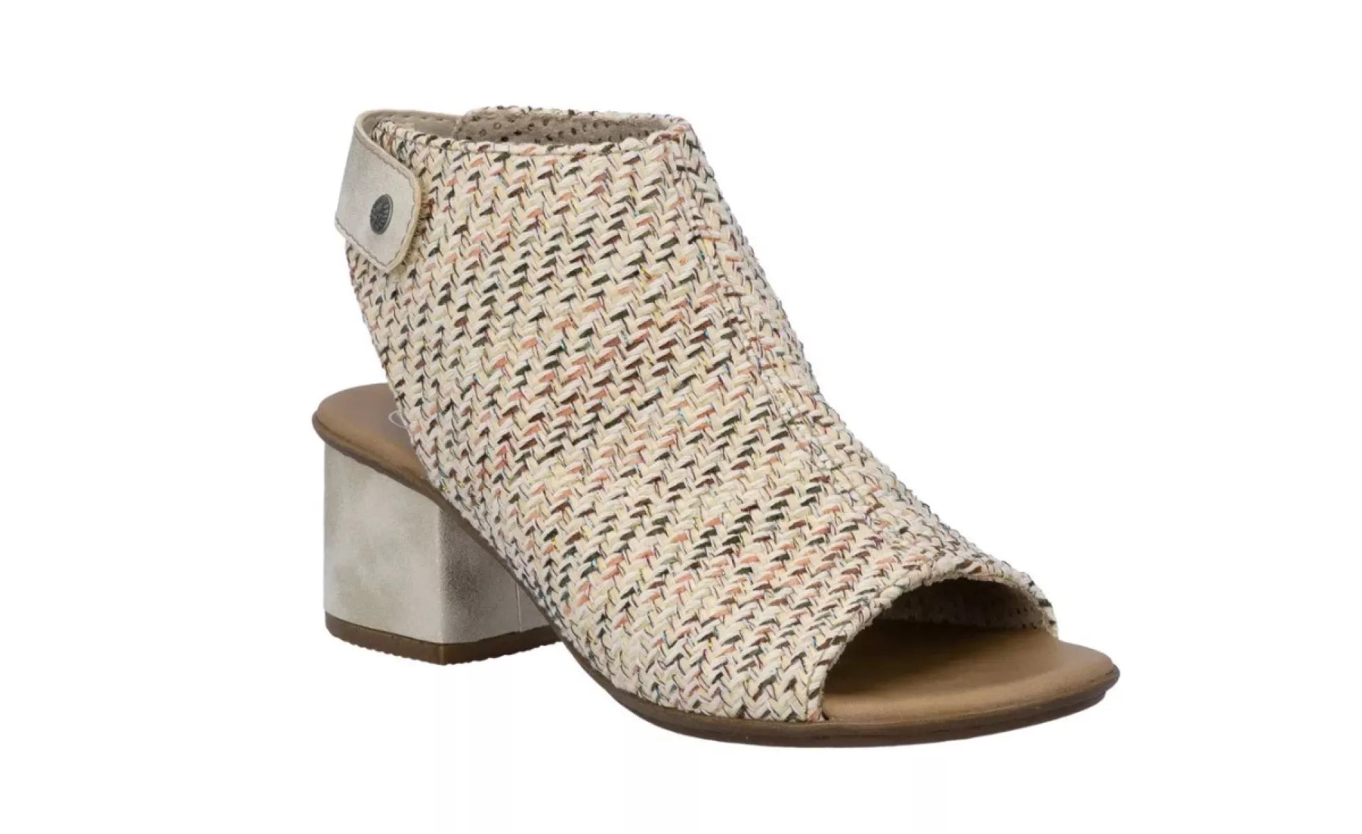 Rieker damessandalen 64670-62 in beige met klittenbandsluiting aan de achterzijde en textile materiaal