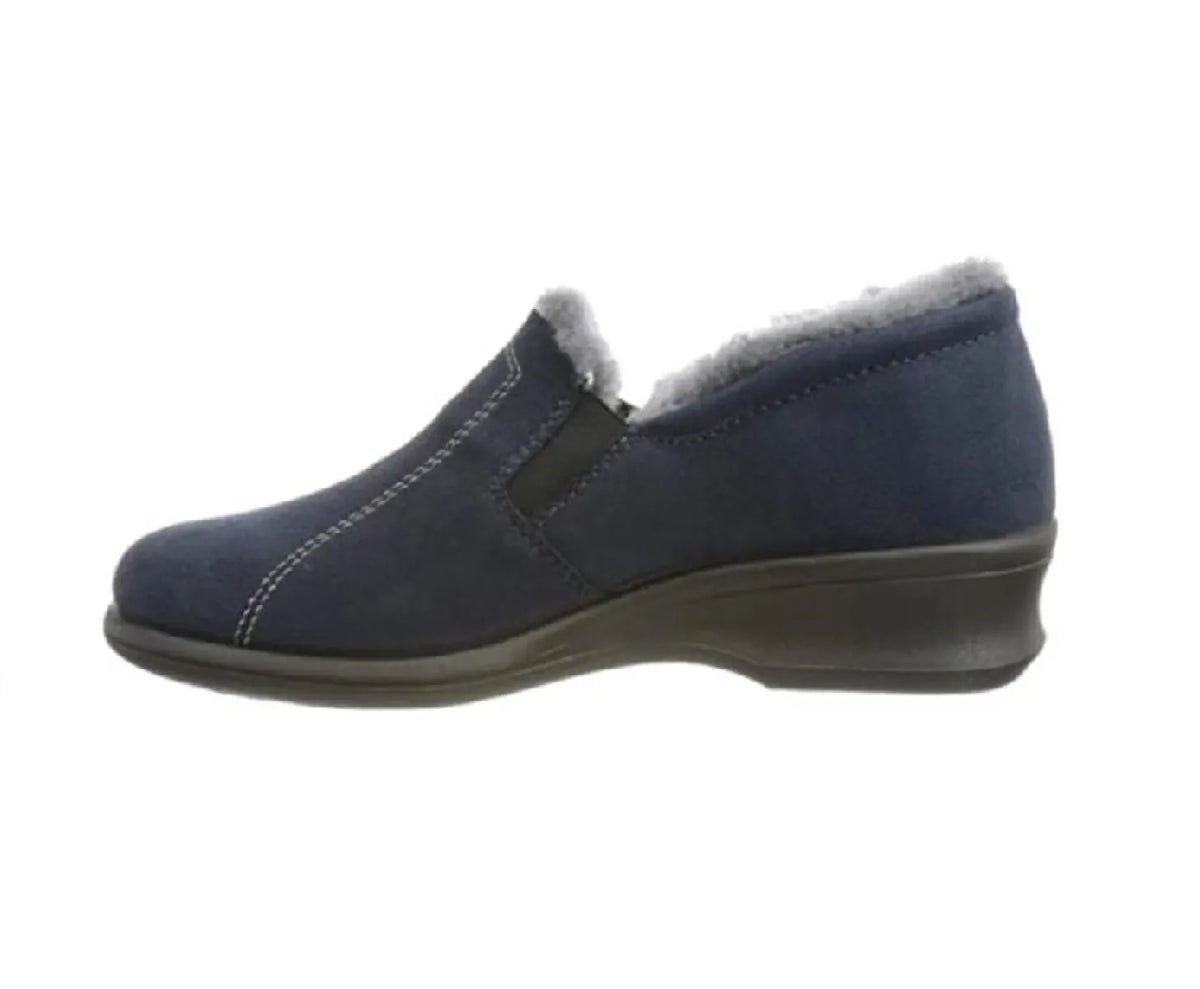 ROHDE ROHDE 2516/50 Blauw velour damespantoffel met warme voering