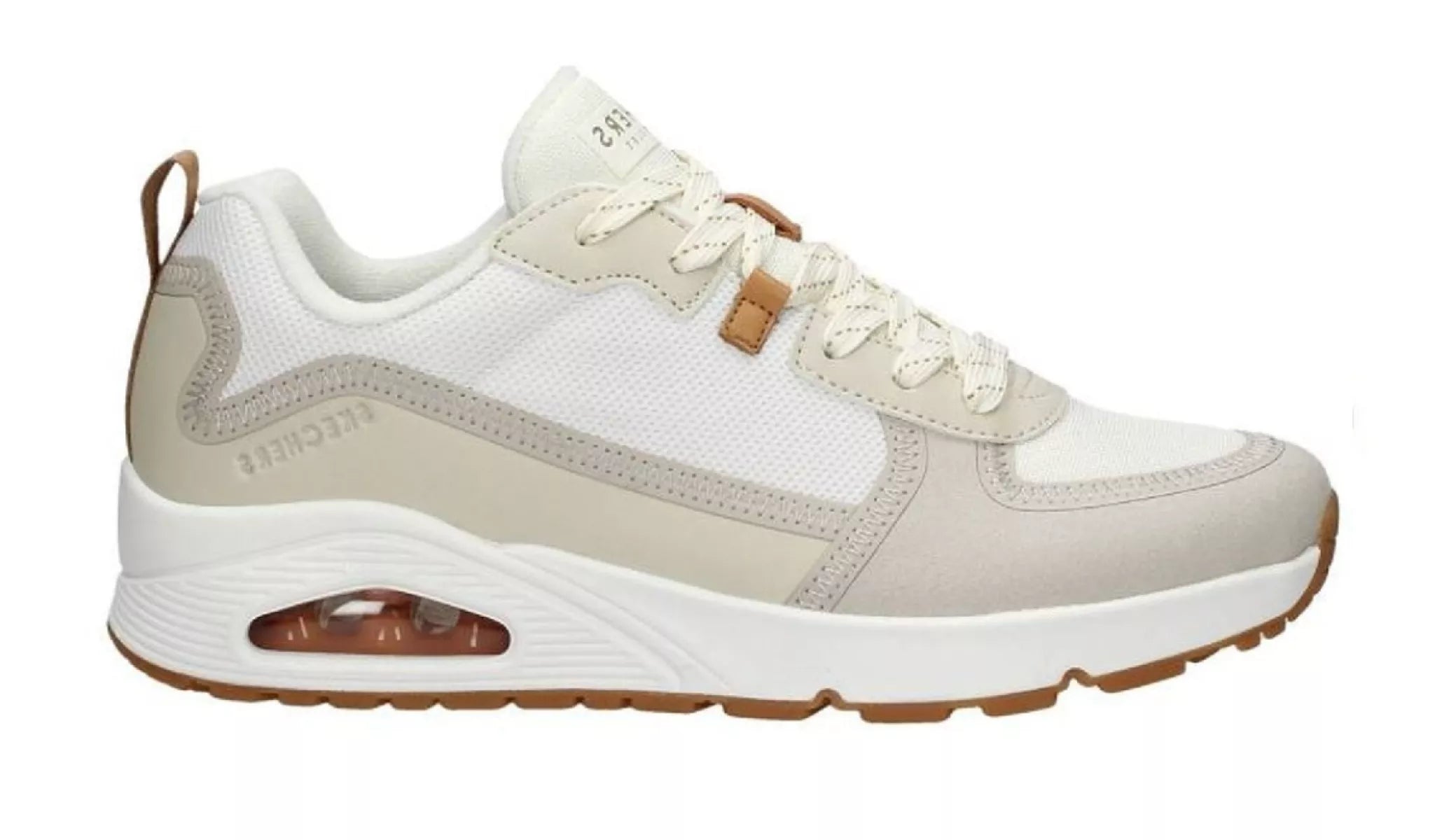 Skechers Uno Layover 155356 damessneaker in offwhite, zijaanzicht van comfortabele schoen