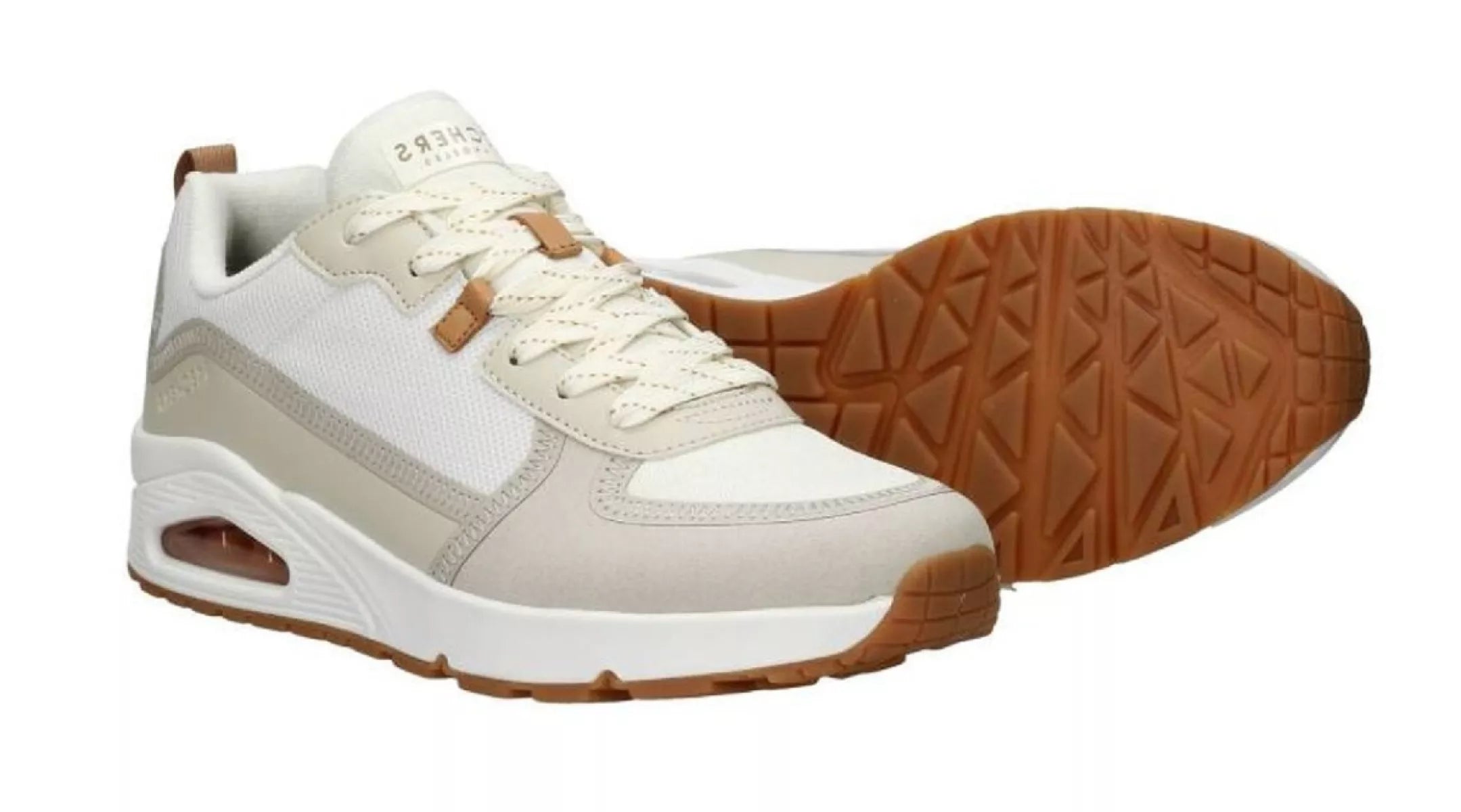 Detailfoto van Skechers Uno Layover 155356, trendy offwhite sneaker voor dagelijks gebruik