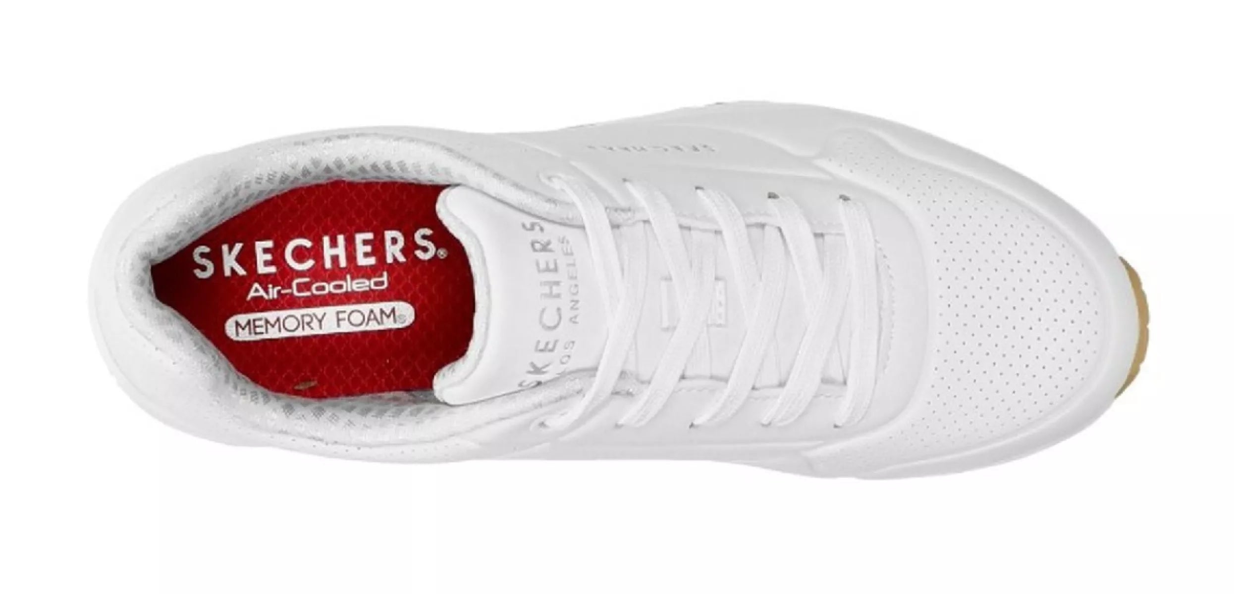 Skechers 73690 damesschoen, close-up van het bovenwerk en de veters