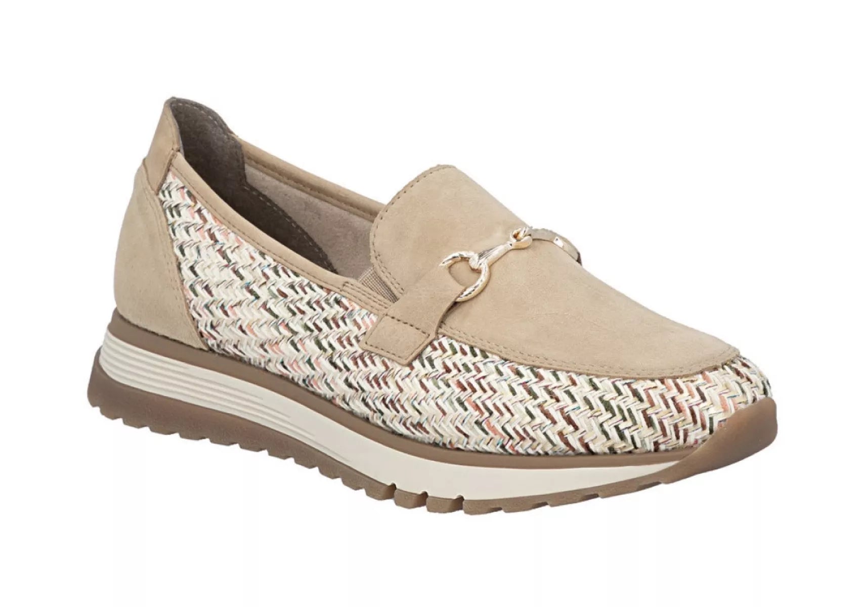 Schuin aanzicht van Rieker 49042-62, comfortabele instapper voor dagelijks gebruik