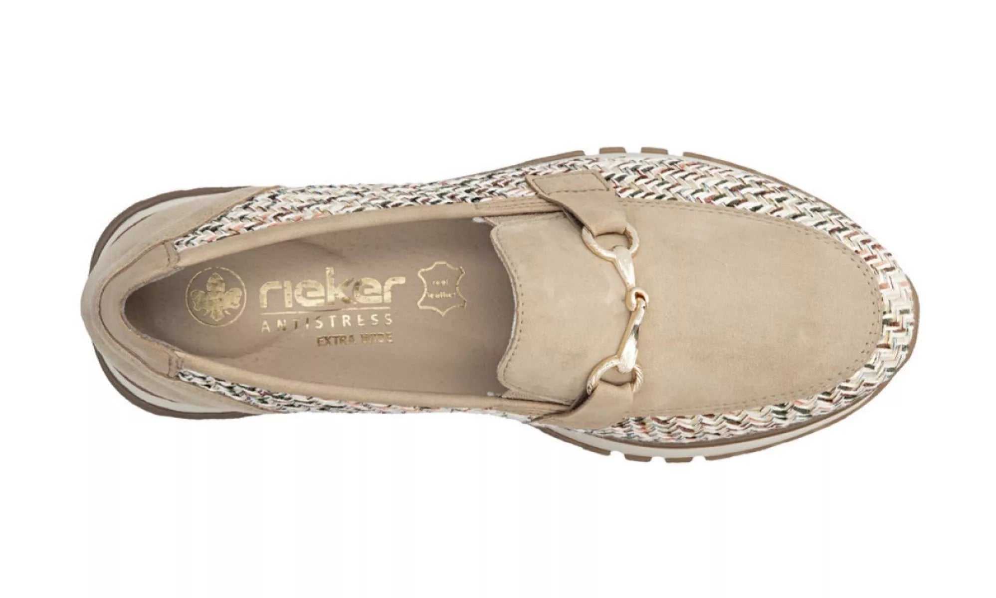 Bovenaanzicht van Rieker 49042-62 met uitneembaar voetbed en flexibele zool