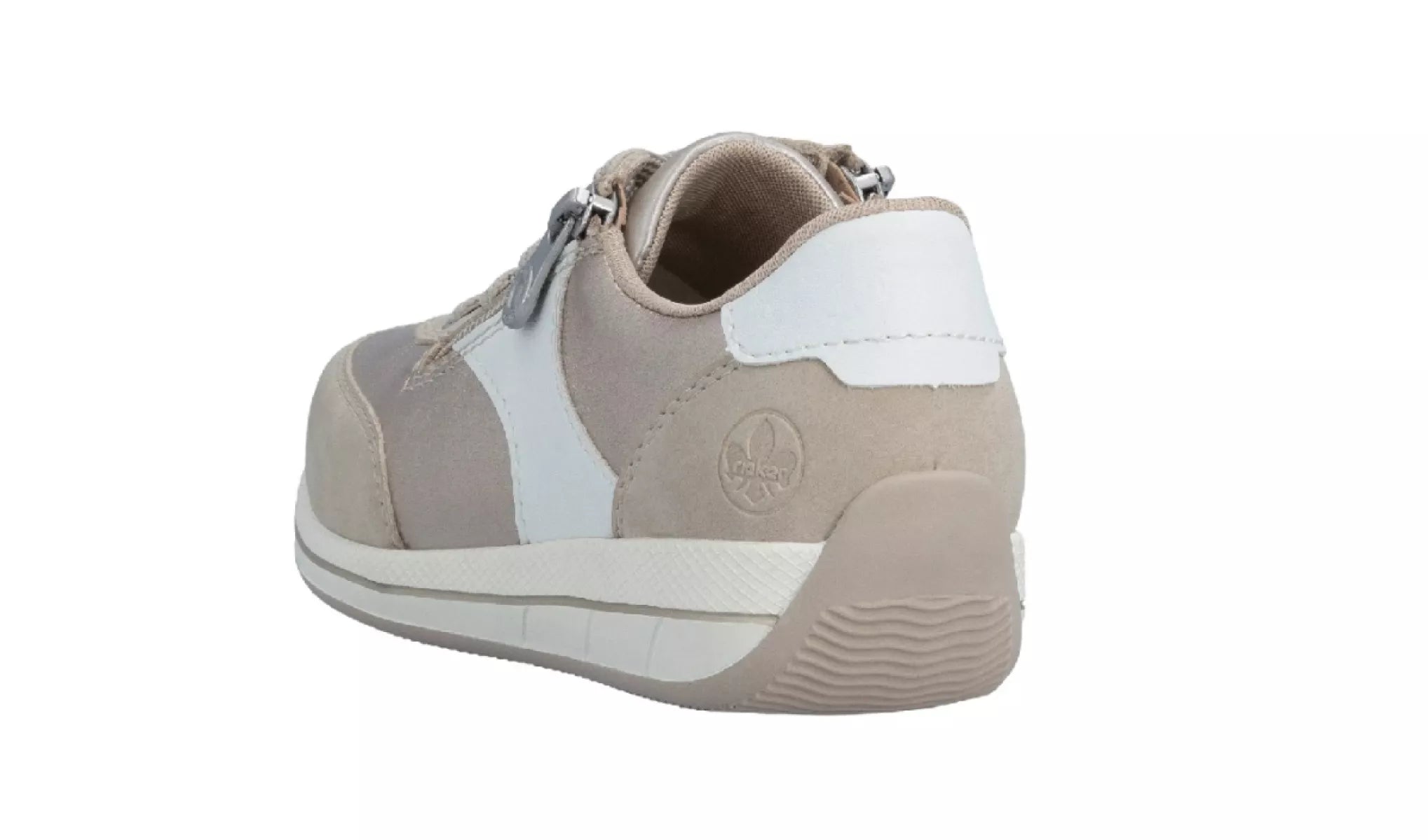 Dames sneaker Rieker N1103-90, beige combi, rits en vetersluiting duidelijk zichtbaar