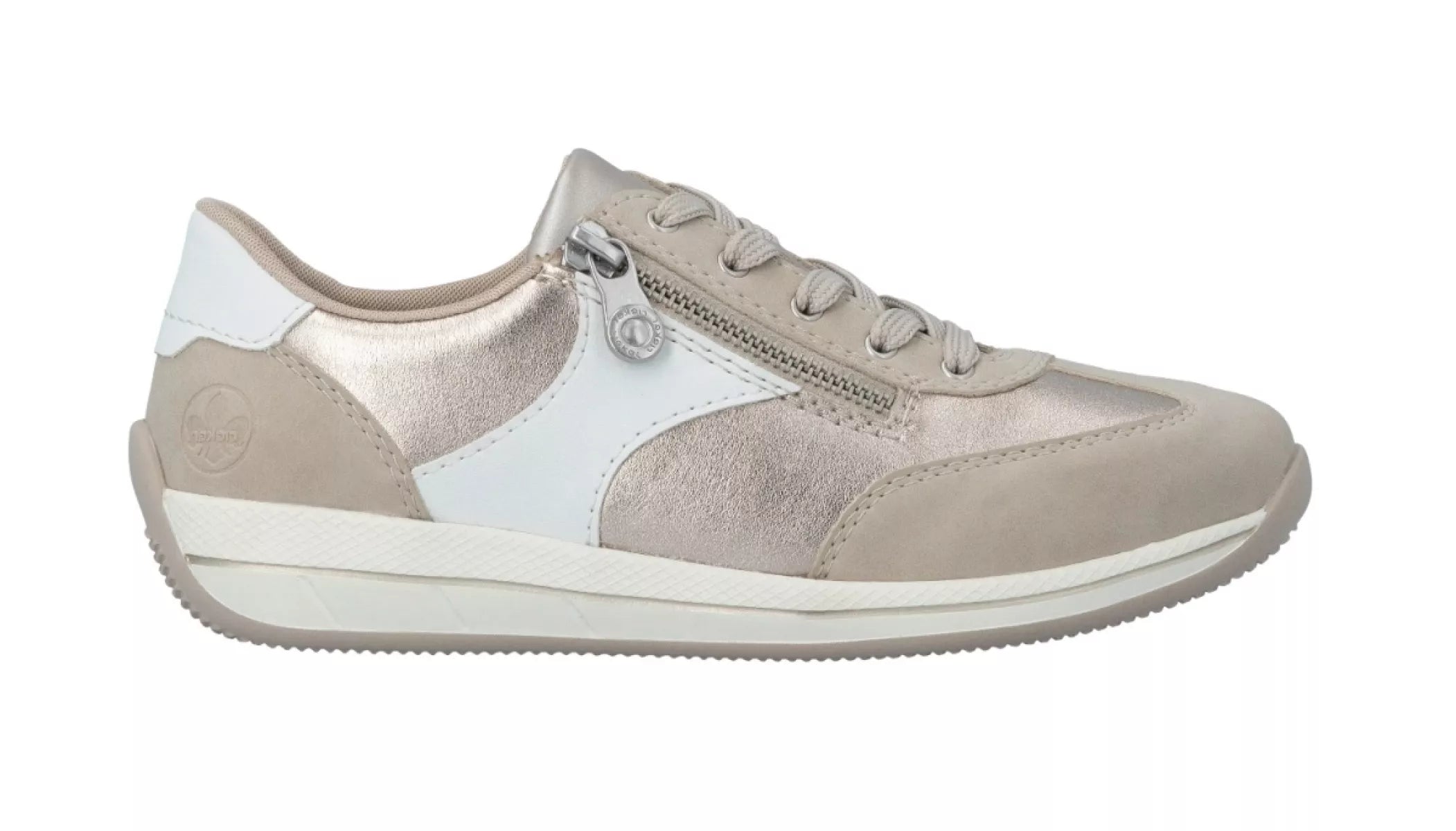 Rieker N1103-90 beige combi, profiel van de schoen met comfortabele zool