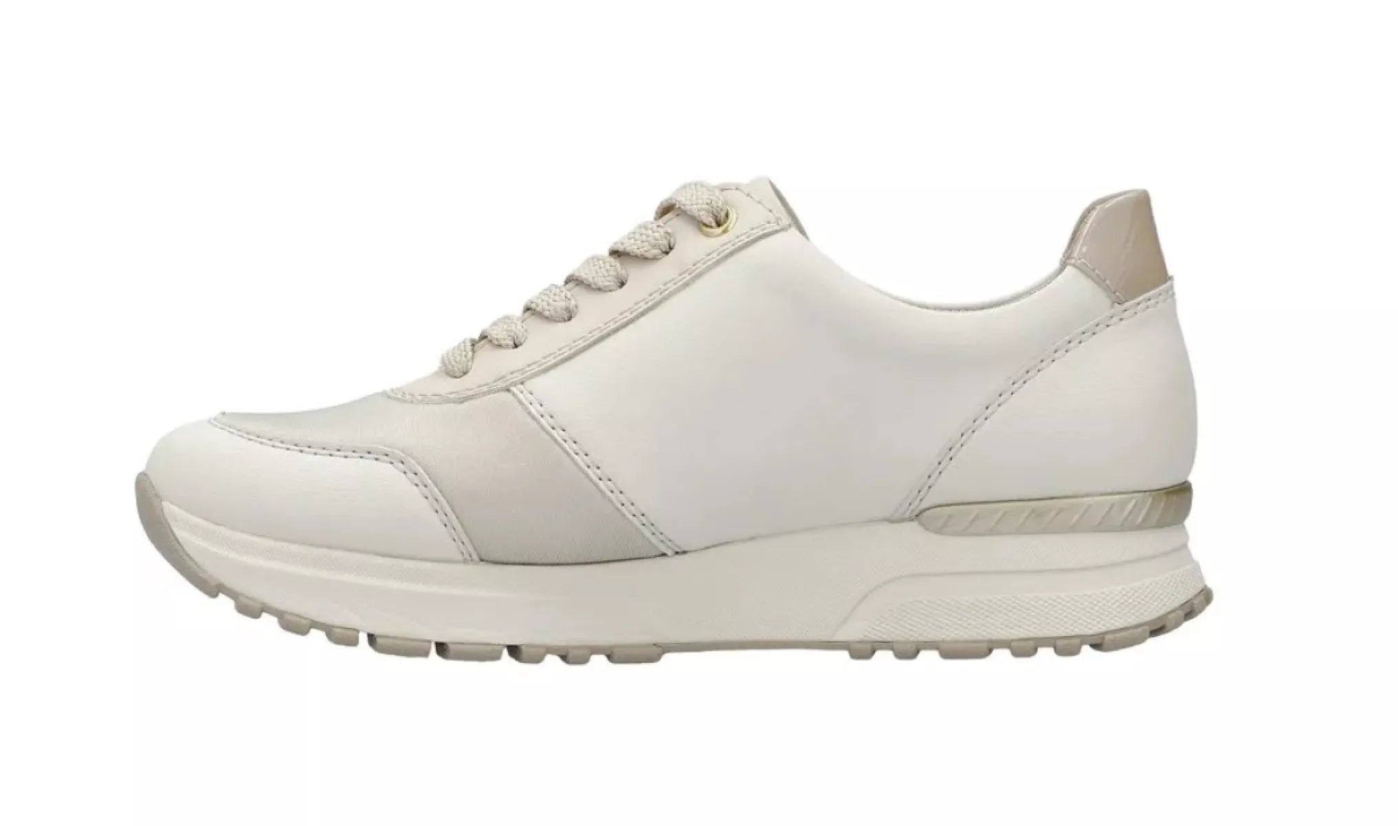 Dames sneaker Rieker N7401-80, offwhite kleur, stretchmateriaal en rits duidelijk zichtbaar