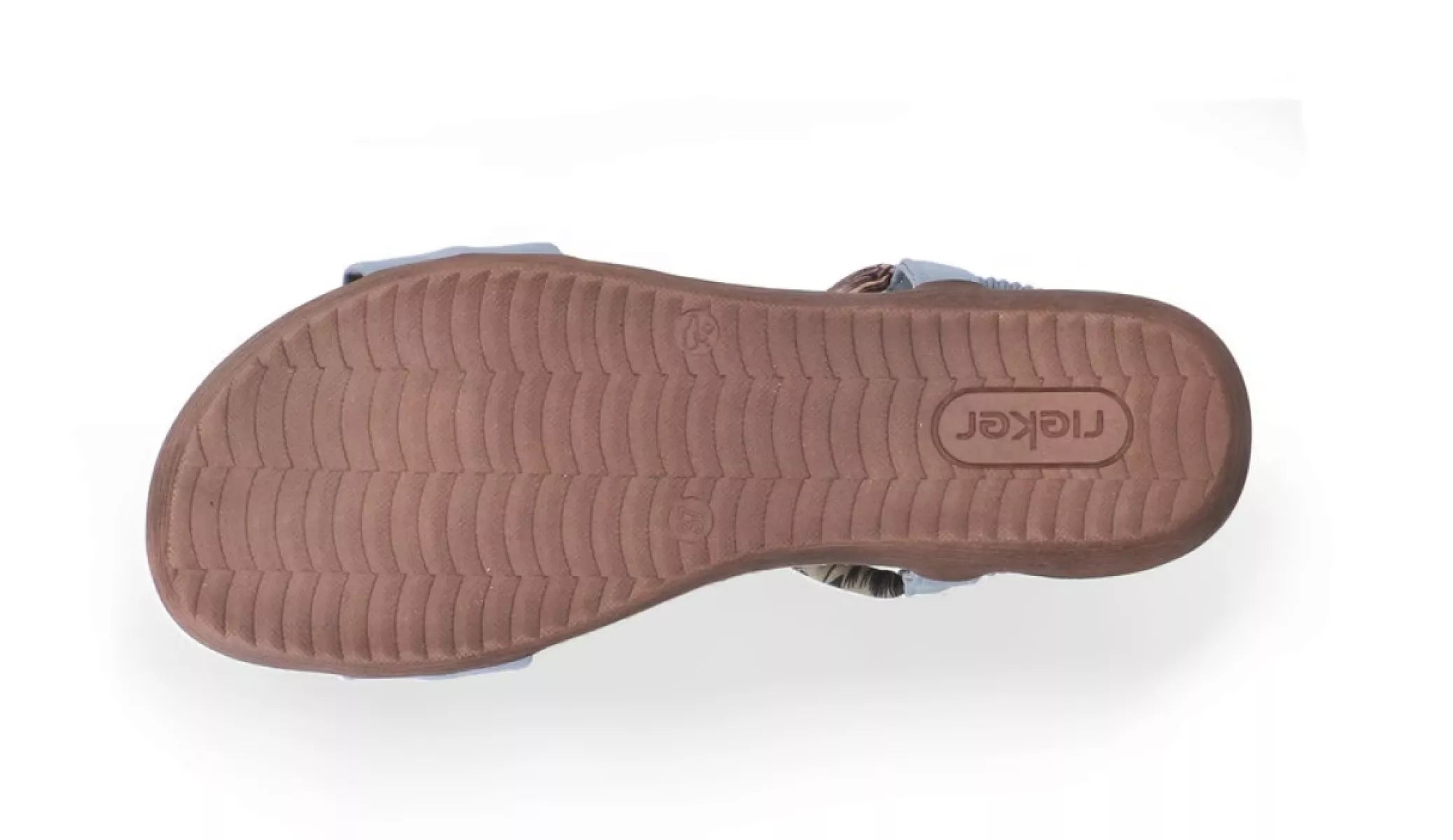 Rieker V7568-14 damessandalen blauw, zool zichtbaar