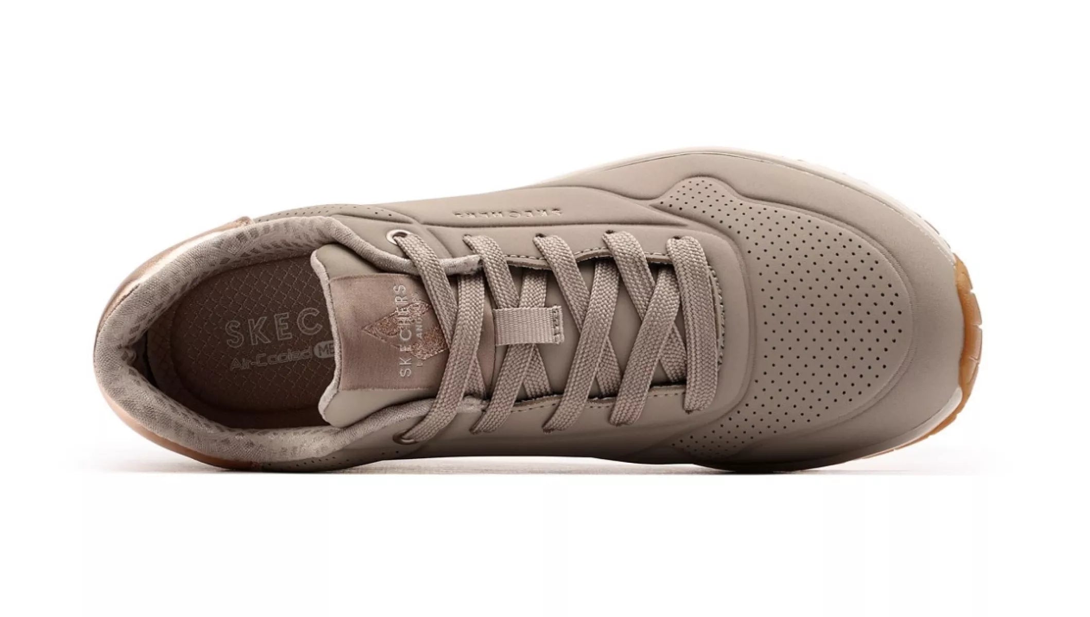 Bovenaanzicht van Skechers 177094 in taupe met zichtbare Air-zool en zachte demping