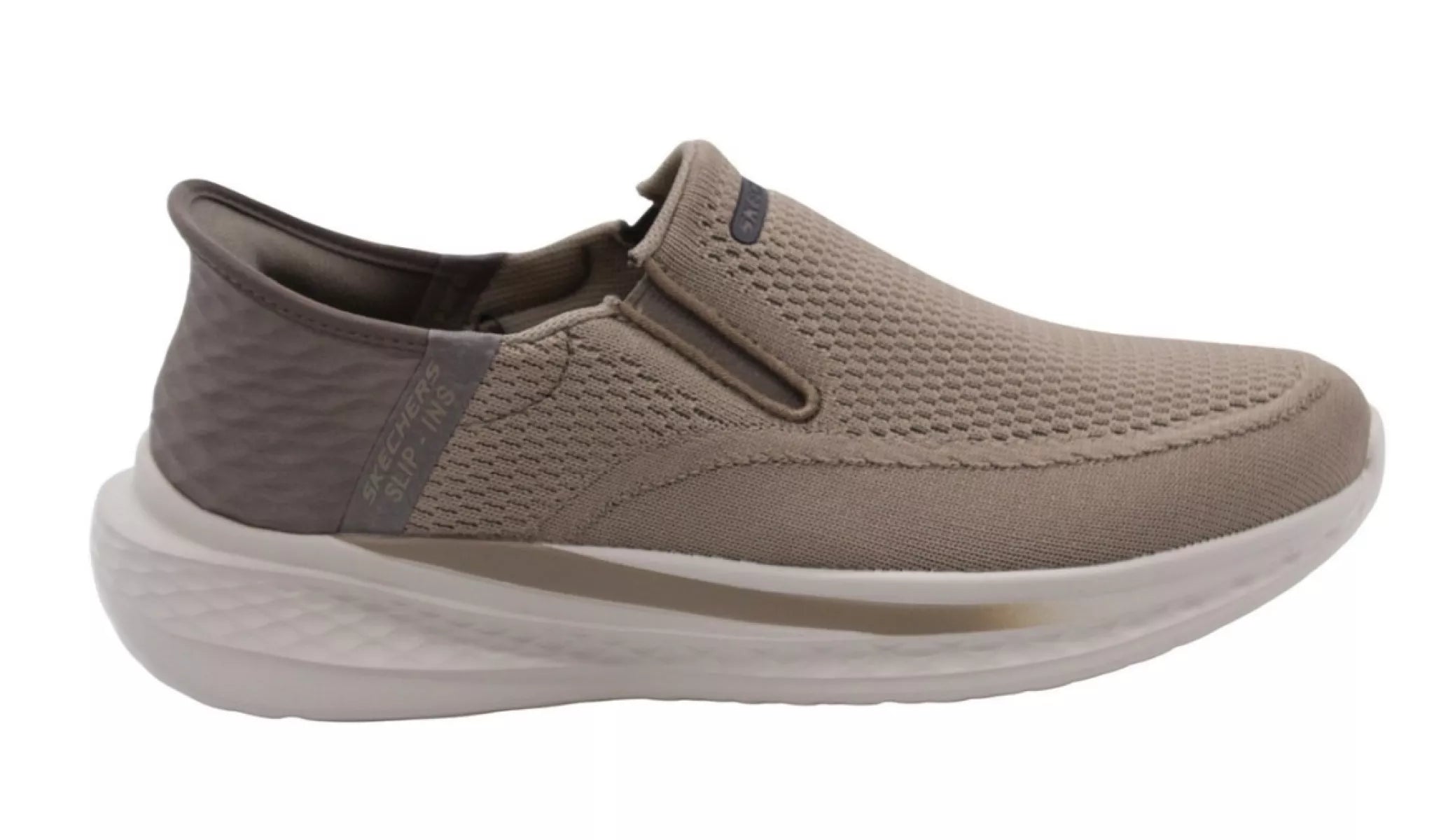 Skechers 210877 instappers taupe op witte achtergrond